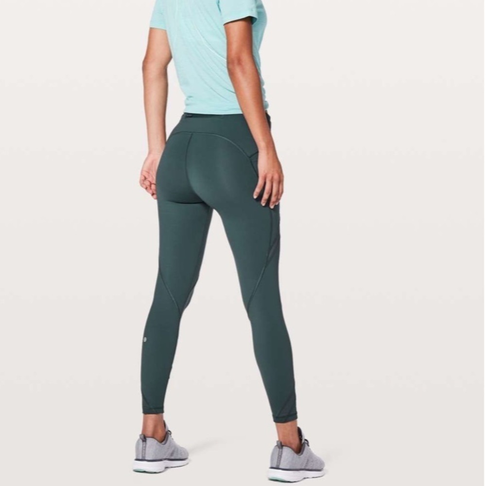 Lululemon On Pace Leggings Tight 7/8 25" Gravity Gray Green Mesh Athletic Size 4